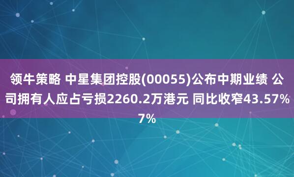 领牛策略 中星集团控股(00055)公布中期业绩 公司拥有人应占亏损2260.2万港元 同比收窄43.57%