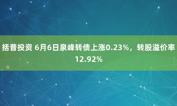 括普投资 6月6日泉峰转债上涨0.23%，转股溢价率12.92%